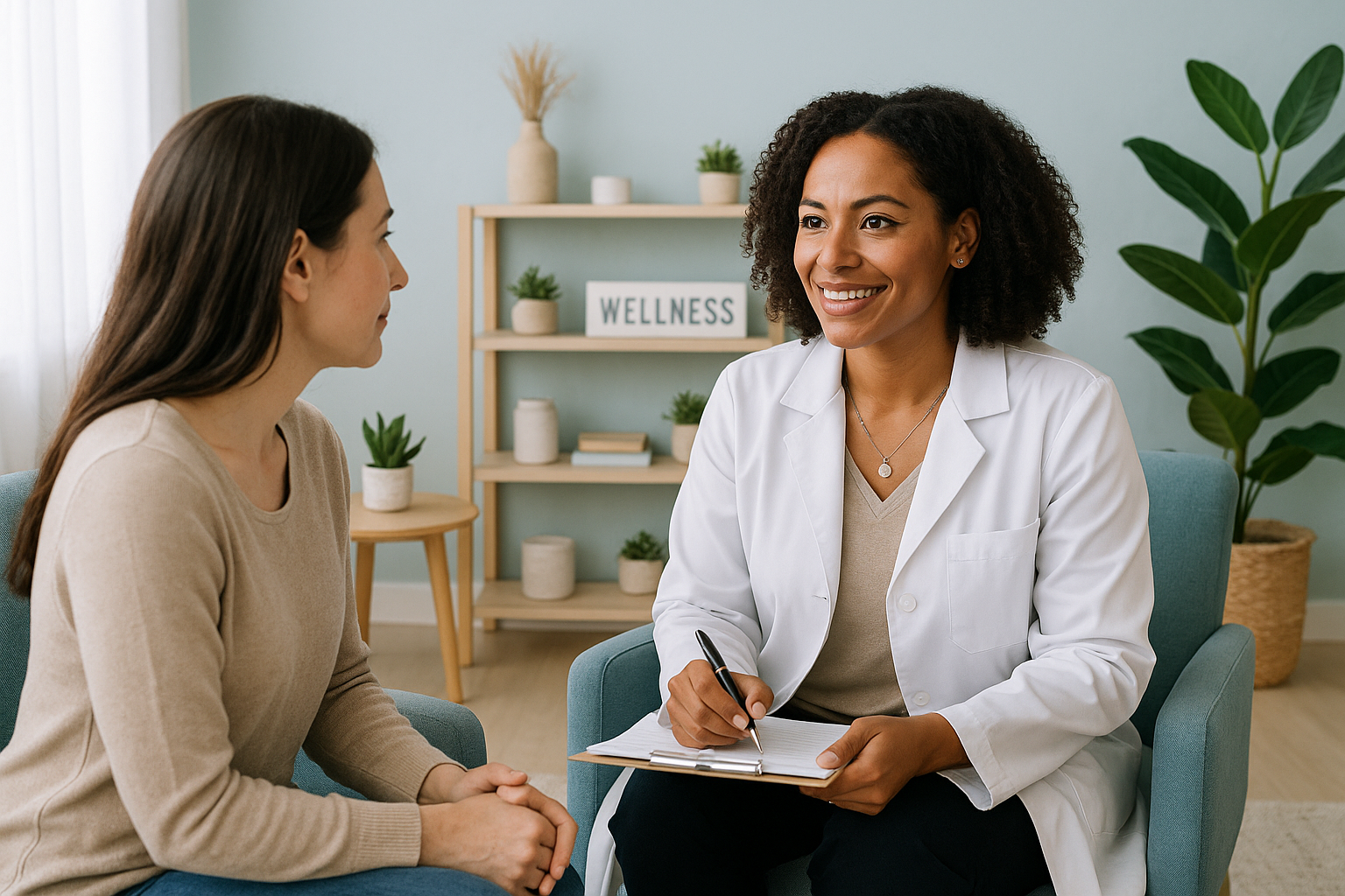 Health and wellness consultation with Black Hispanic woman naturopath