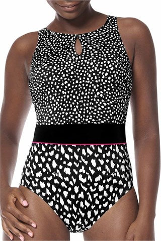 Manila High Neckline Swimsuit - black/white